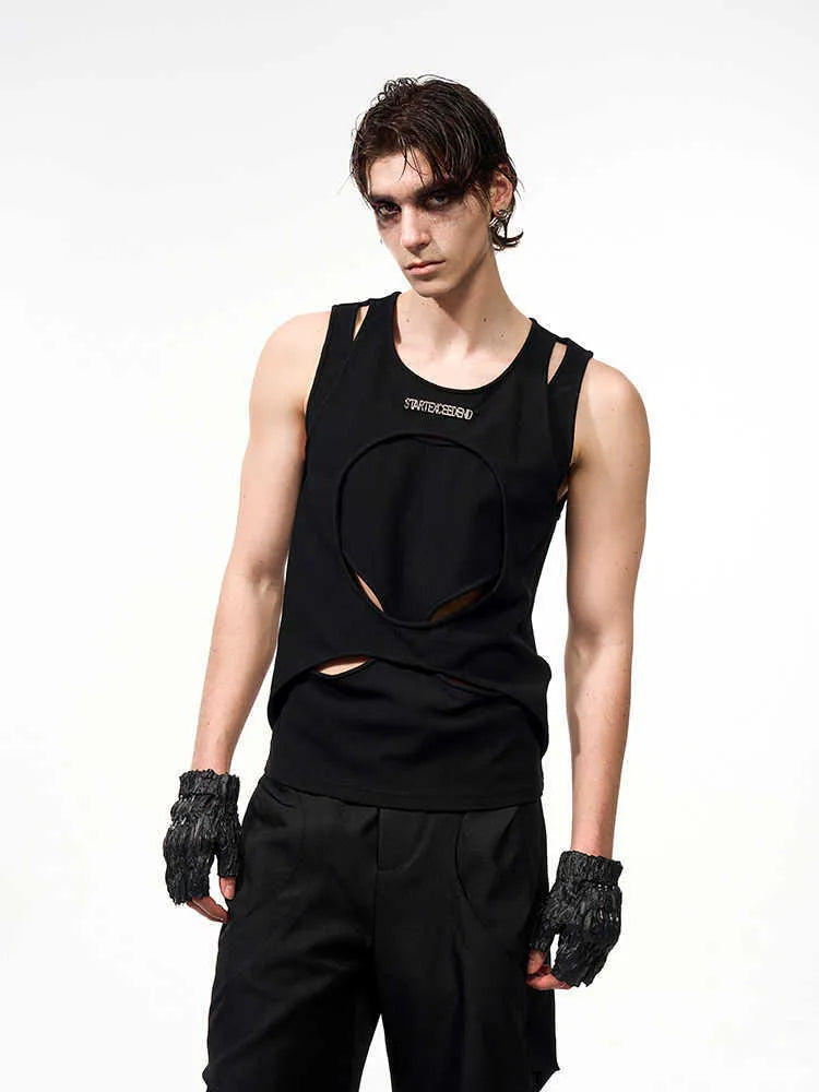 Men's hollow thread sleeveless waistcoat vest in black and white colours