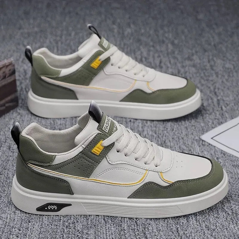 Men's solid-colour low-top canvas shoes with mesh lining and leather stitching