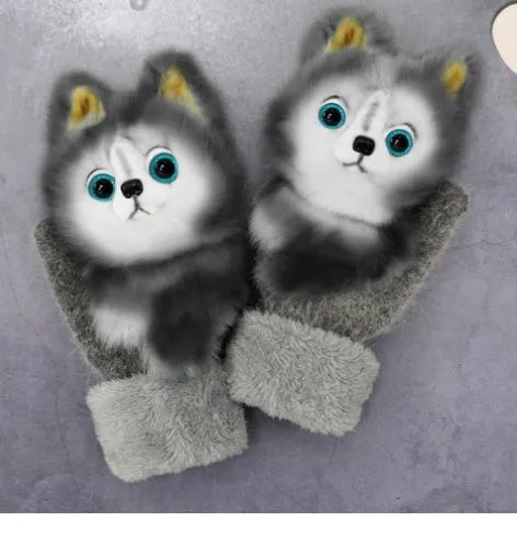 Cartoon animal autumn winter warm mittens 28cm red one size