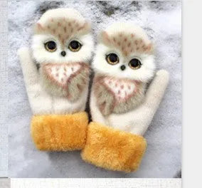 Cartoon animal autumn winter warm mittens 28cm red one size