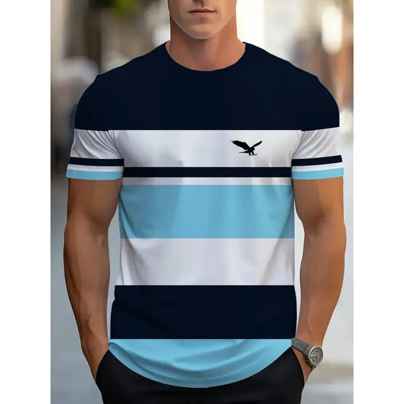 Men's loose fit short sleeve T-shirt with bold 3D printed stripe pattern in a picture style colour.