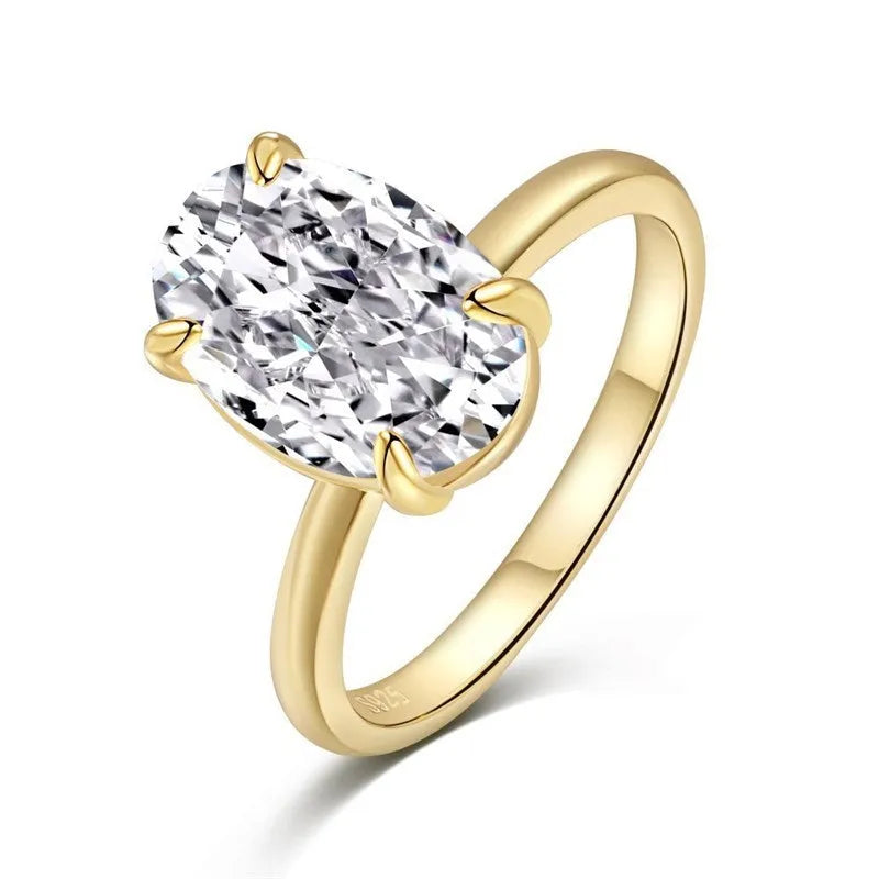 Oval women's ring with four-claw setting in 9 silver, gold and silver colour options