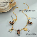 Women's stainless steel necklace with leopard pendant and love heart flowers design