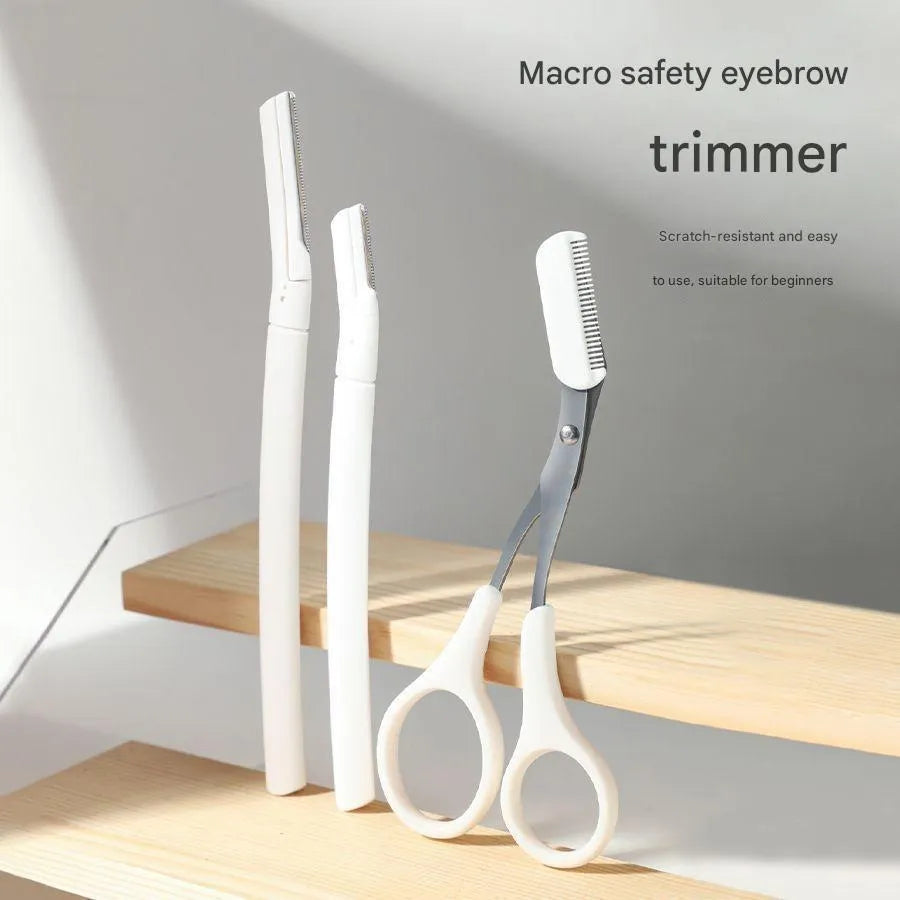 Eyebrow trimmer set with macro safety type razor and safety guard for beginner men and women