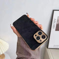 Leather texture TPU iPhone case in solid colours: black, blue, grey, grey-green for iPhone 11, 12, 13, 14 models.