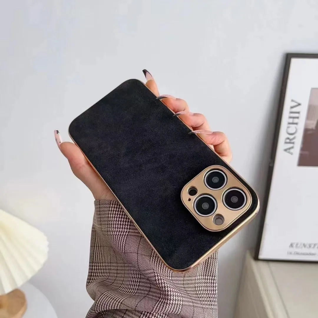 Leather texture TPU iPhone case in solid colours: black, blue, grey, grey-green for iPhone 11, 12, 13, 14 models.