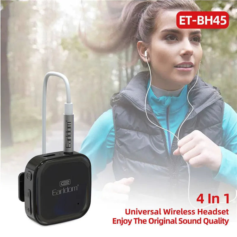 Bluetooth lavalier headphones with audio receiver showing colour options and lavalier clip design