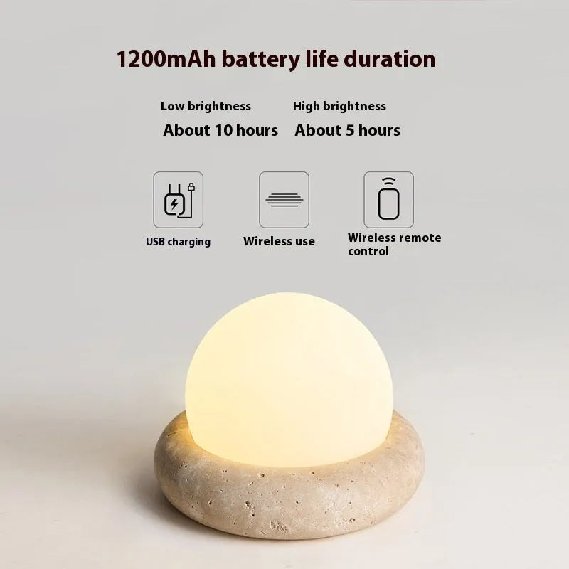 Round yellow cave stone coloured night light with remote control for bedside use