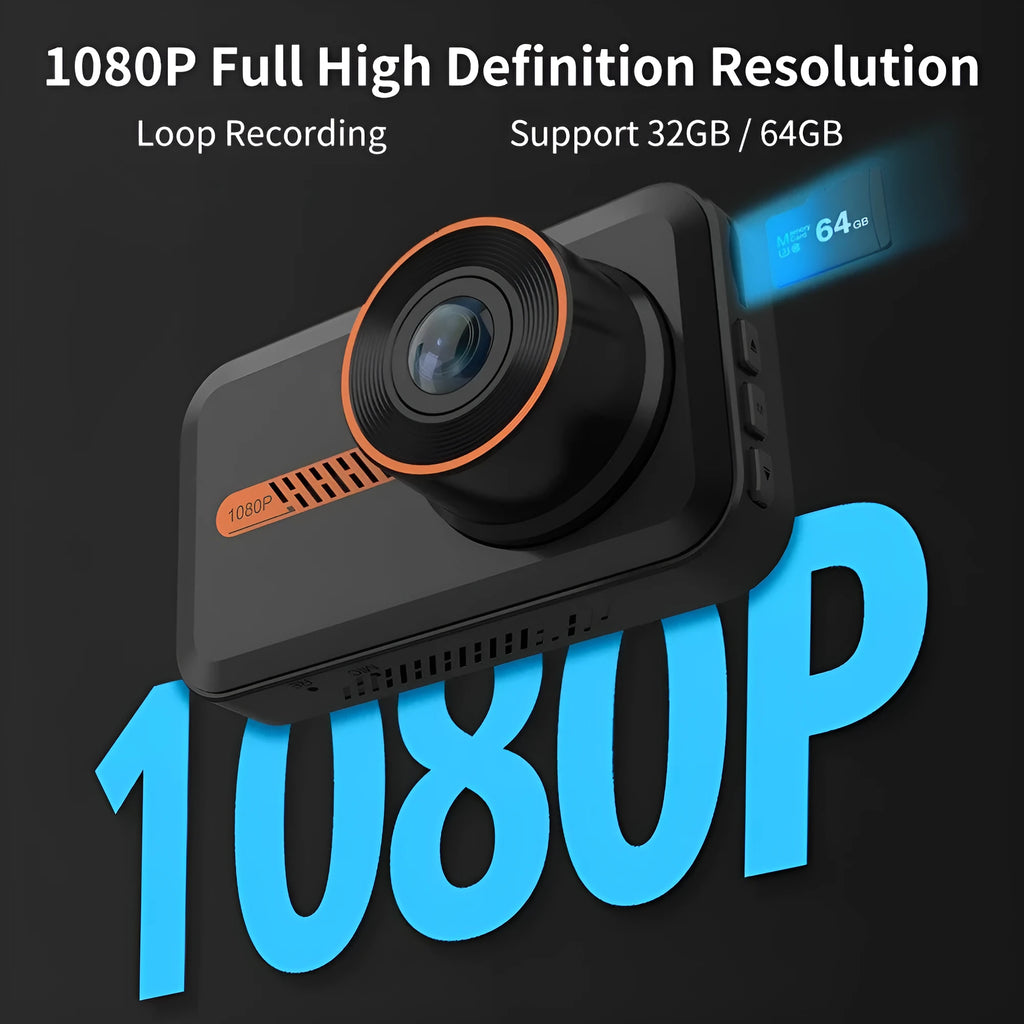 ThiEYE front and rear car dash camera with 3-inch screen mounted on car windscreen