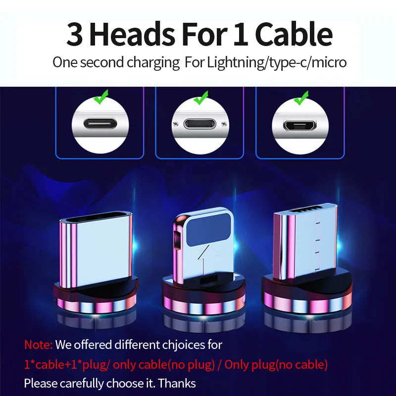 Magnetic charging cable with interchangeable USB-C, Apple and Android heads in black, red or silver colours