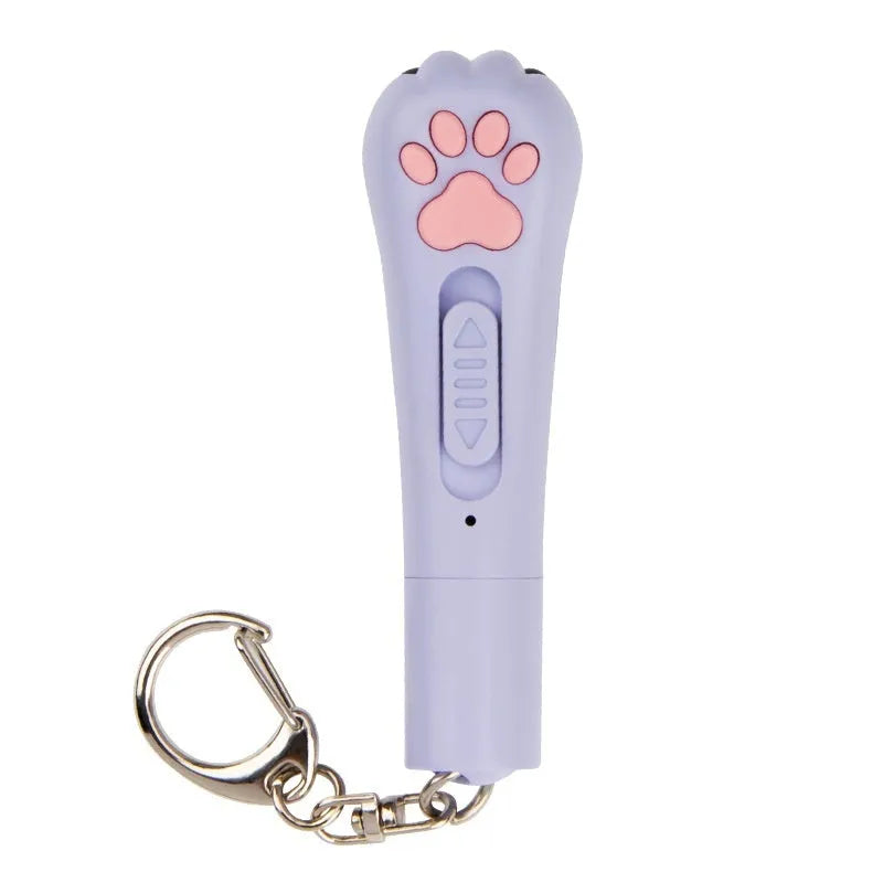 Rechargeable infrared cat teasing stick with laser patterns, shown in blue colour with cat footprints design.