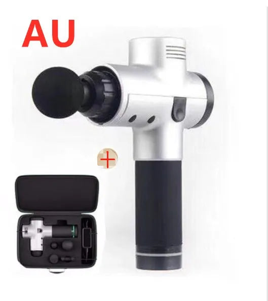 Deep tissue massage gun with 4 massage heads, 20 speed levels, quiet motor, 2400mAh battery, black and white options