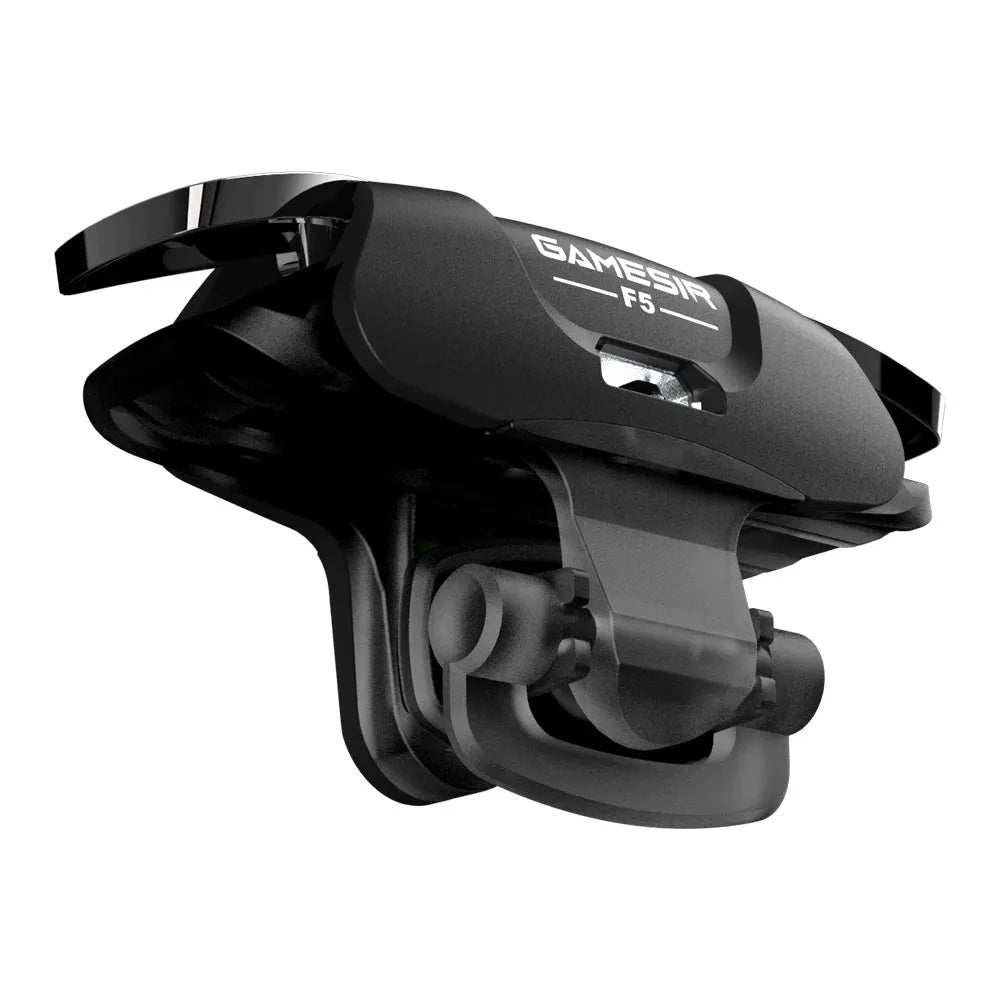 Black F5 wireless game controller for mobile phones, showing joystick and buttons.