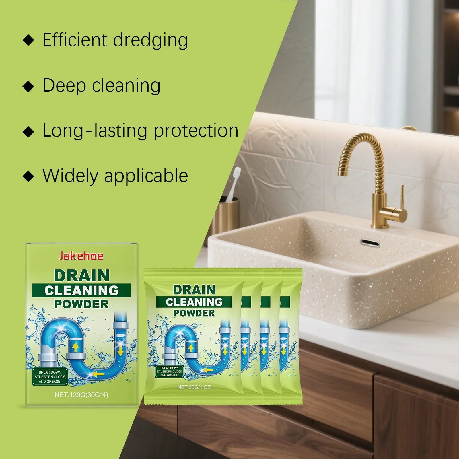 120g bottle of chemical drain cleaning powder for unblocking sinks and pipes