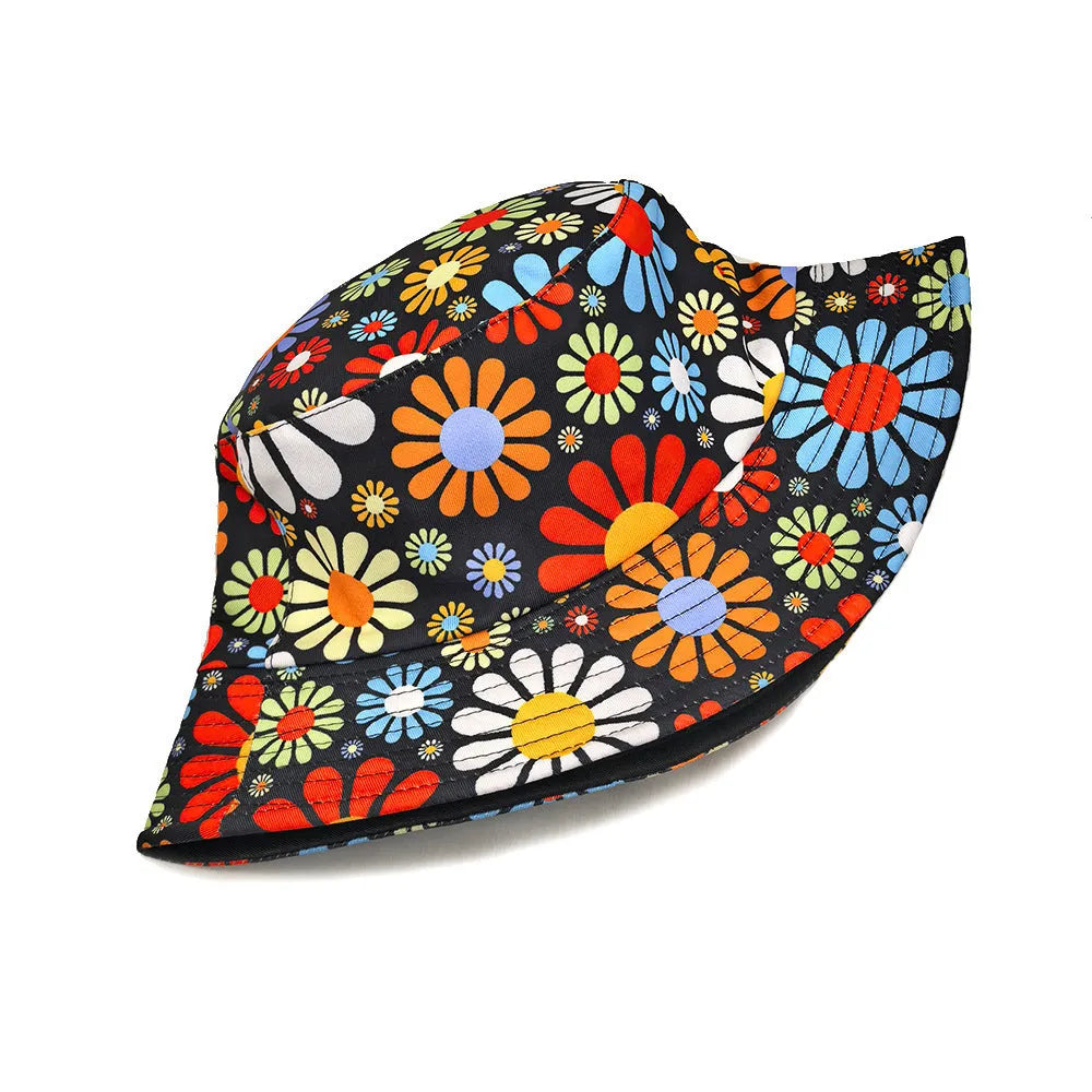 Flower pattern bucket hat with dome crown in size M for sun protection