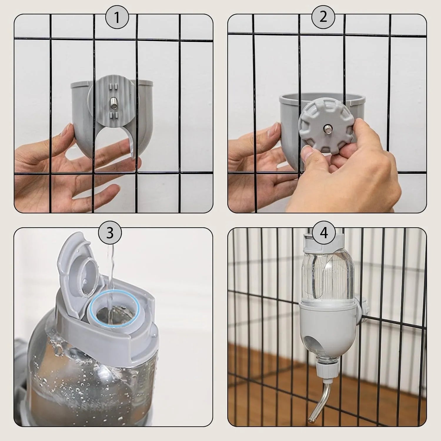 Small animal cage water bottle with rotating nozzle in blue, white or yellow