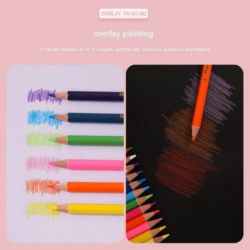 Set of wooden double-tipped colour pencils showing both the coloured lead end and the brush tip end.
