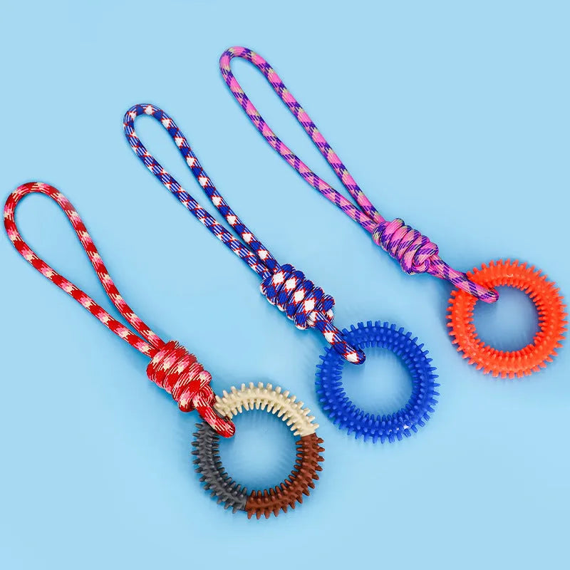 43cm multi-coloured braided rope dog toy with knots for puppy teething relief