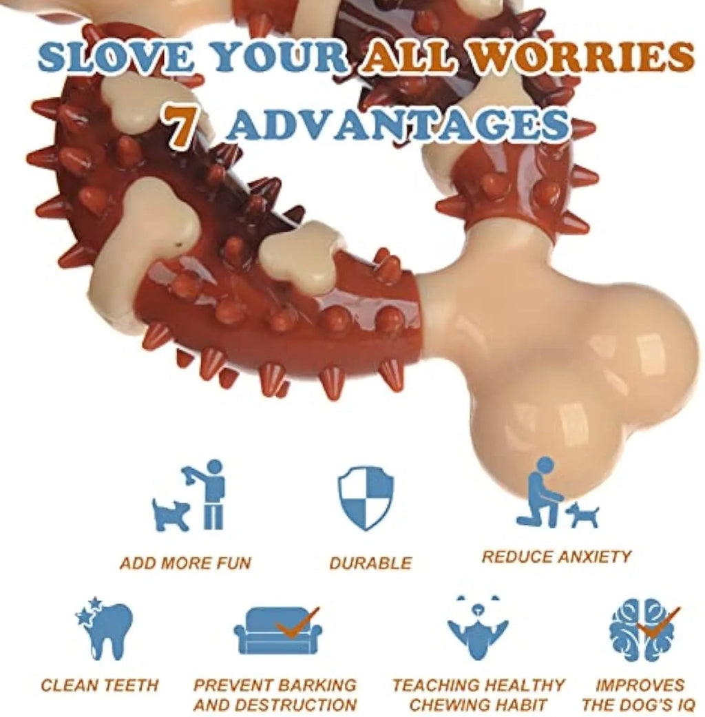 Natural rubber bone-shaped dog dental chew toy for teeth cleaning and anxiety relief