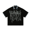 Men's asymmetric graffiti print cotton top in loose street style with short sleeves