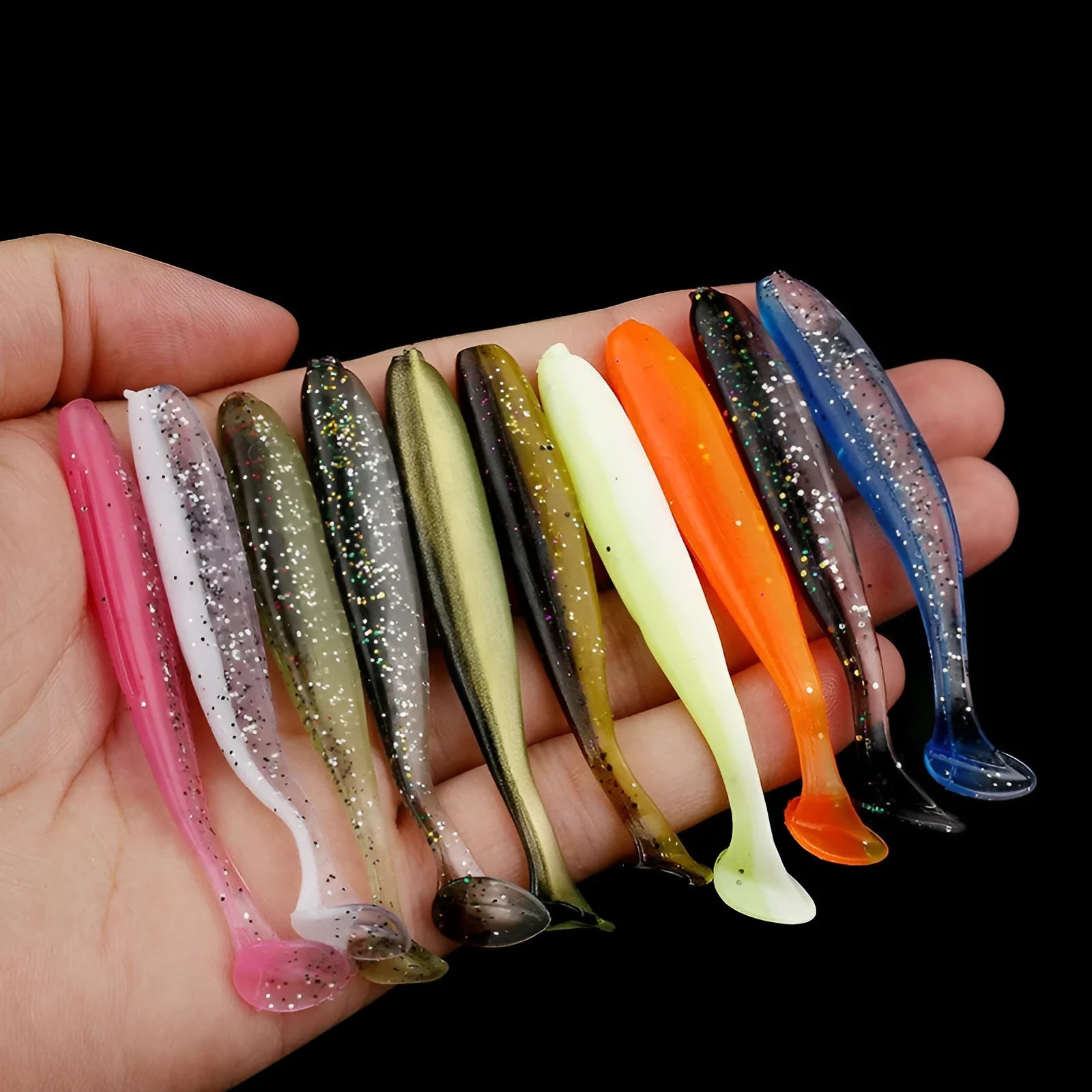 Two-tone soft plastic fishing lure measuring 7cm with T-tail design in various colour options