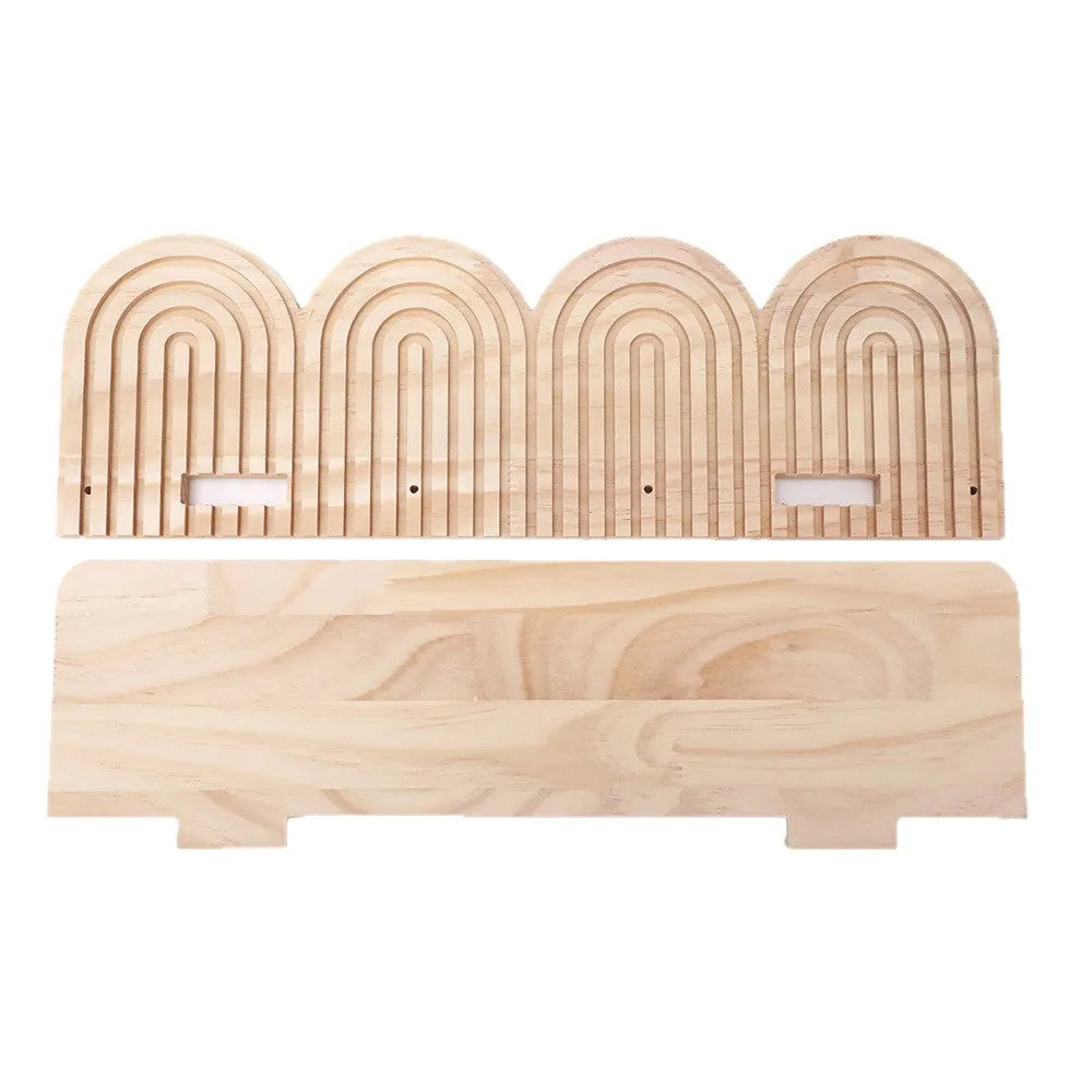 Solid wood multi-layer wall storage rack displaying flower pots in hanging pendant design