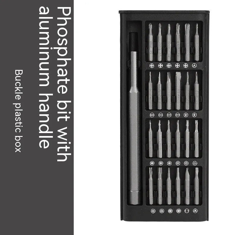 24-in-1 precision magnetic screwdriver set with aluminium and plastic handles, 4mm bits, and 125mm chrome vanadium steel bars