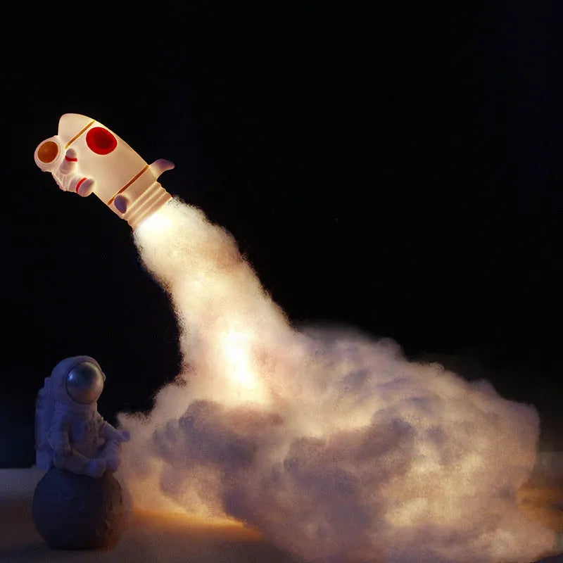 DIY astronaut rocket LED night light with warm illumination and desktop decoration