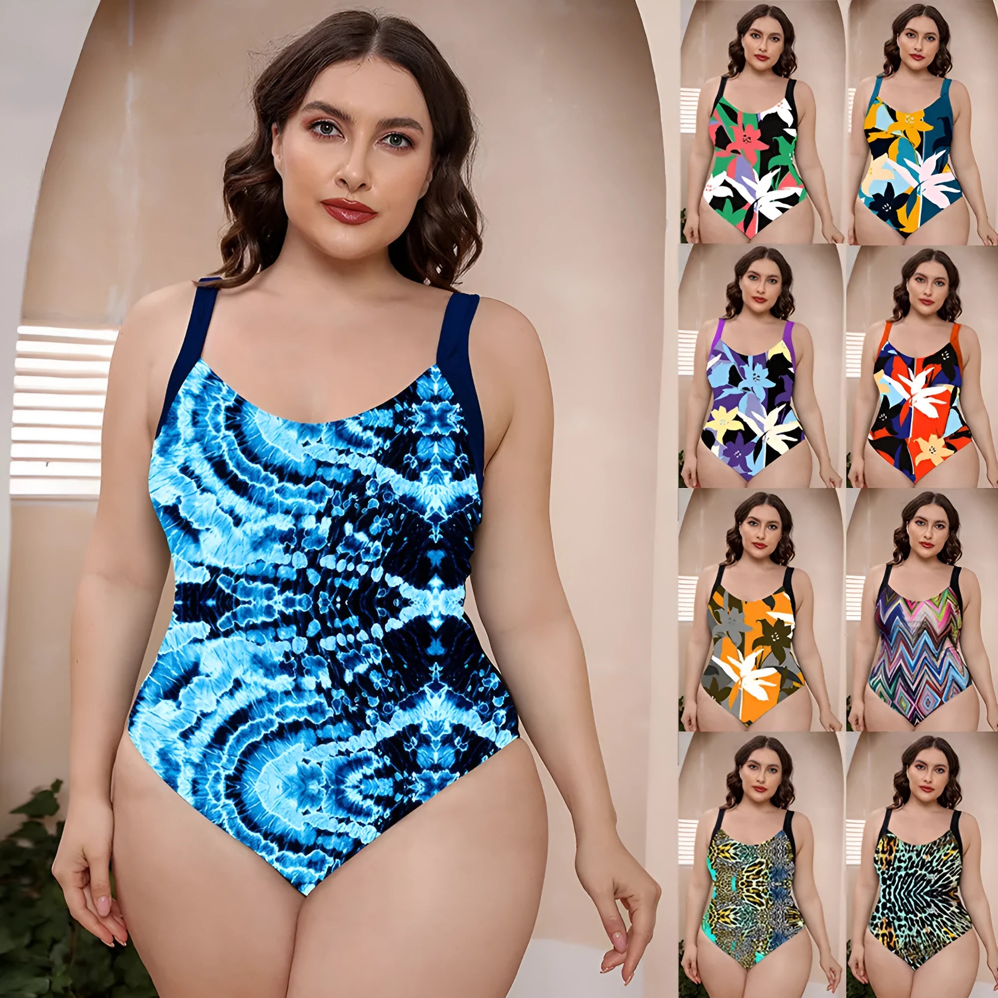 Conservative one-piece floral print swimsuit with spaghetti straps and vest design for swimming
