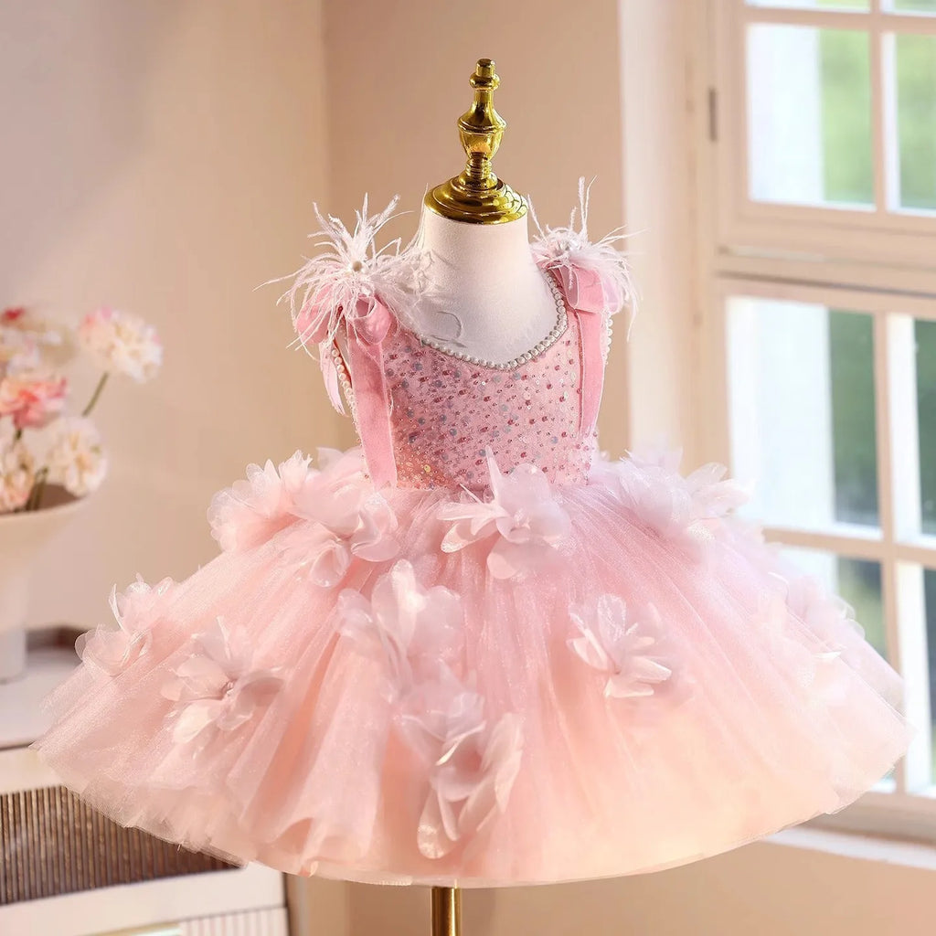 Pink Polyester girls piano playing umbrella princess dress for heights 80cm to 150cm