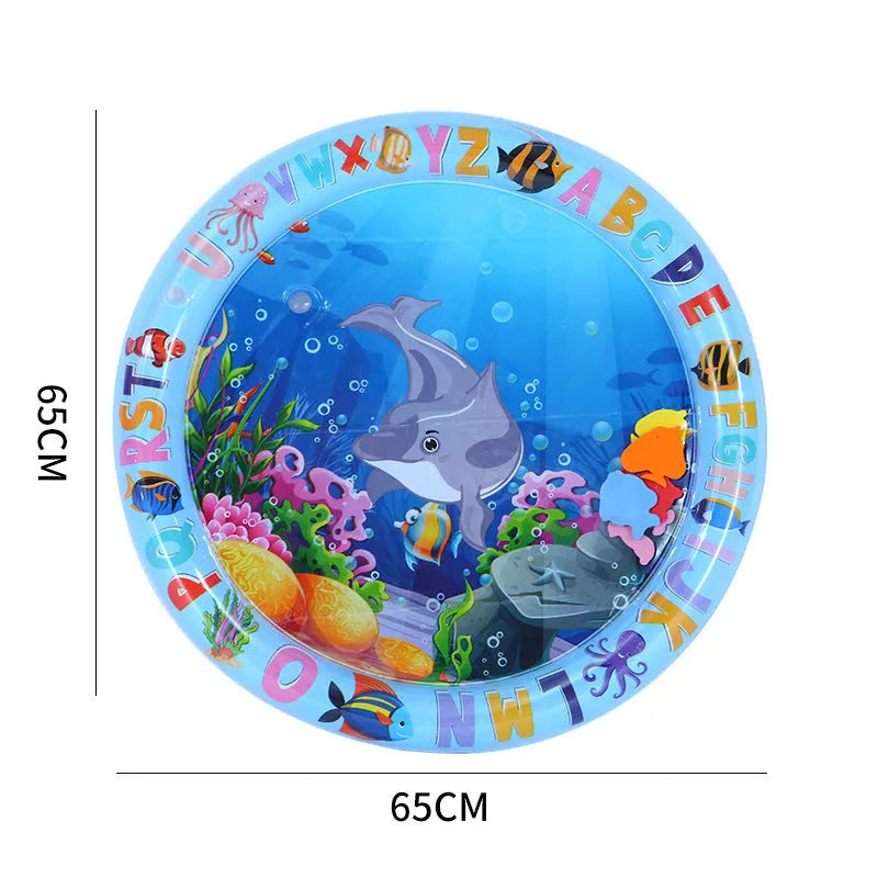 Square cat water play mat with ocean fish design and floating toys inside for sensory pet exercise