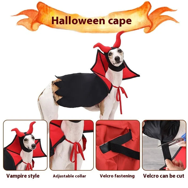 Black polyester Halloween vampire costume for pets with cloak and hat