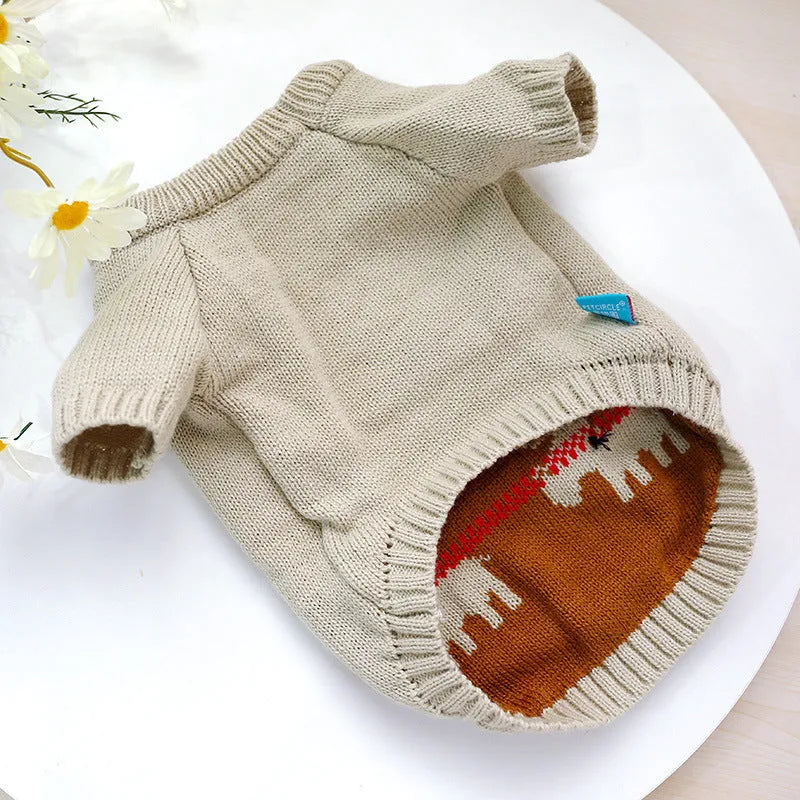 Grey acrylic pet Christmas sweater with elk pattern French style on a dog