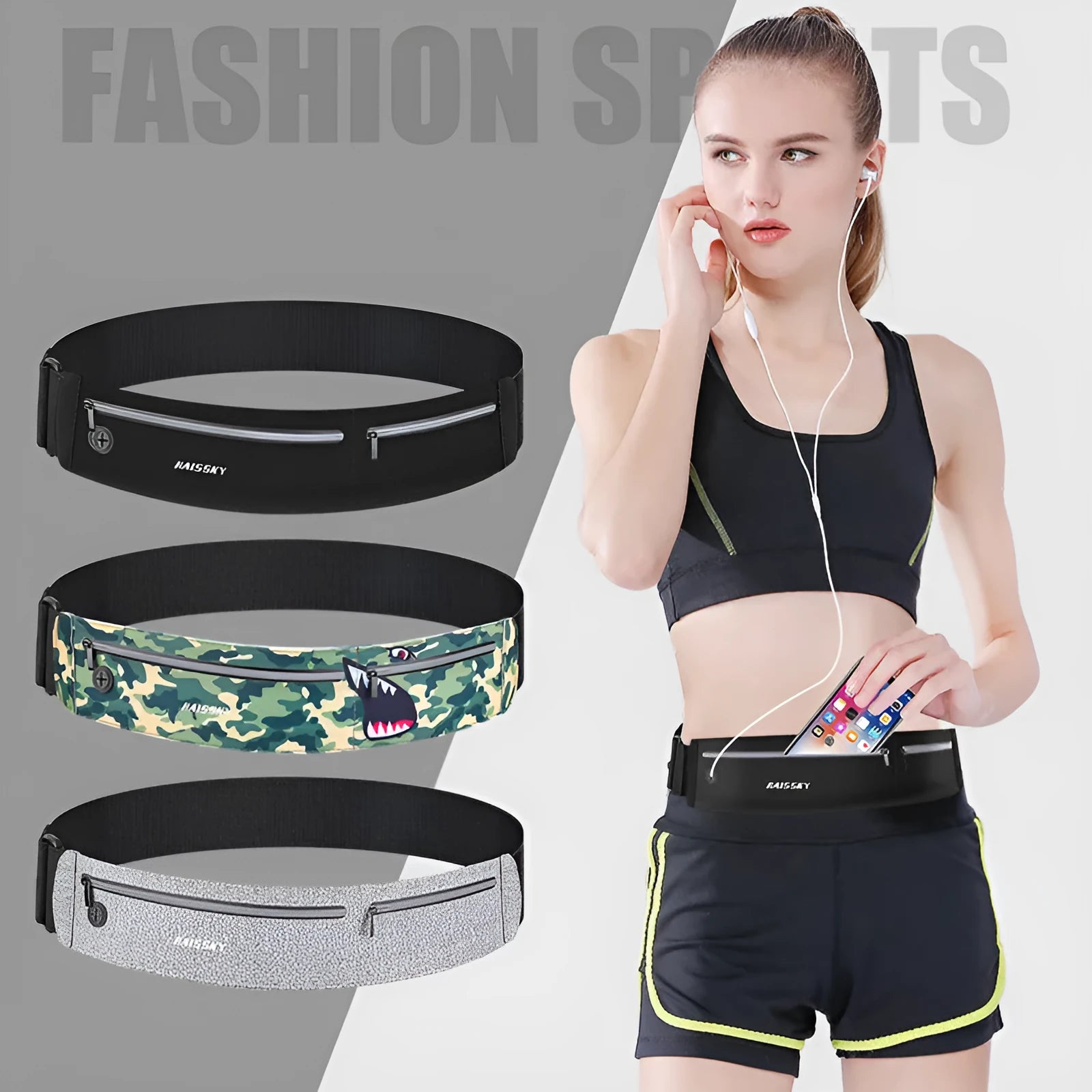 8-inch waterproof waist bag in camouflage crocodile colour with adjustable waist strap