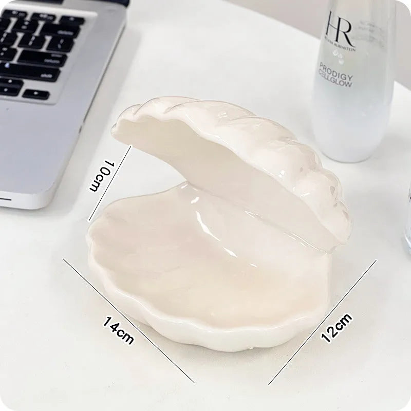 Yellow white porcelain decorative tray with optional small night light, pink or white shell.