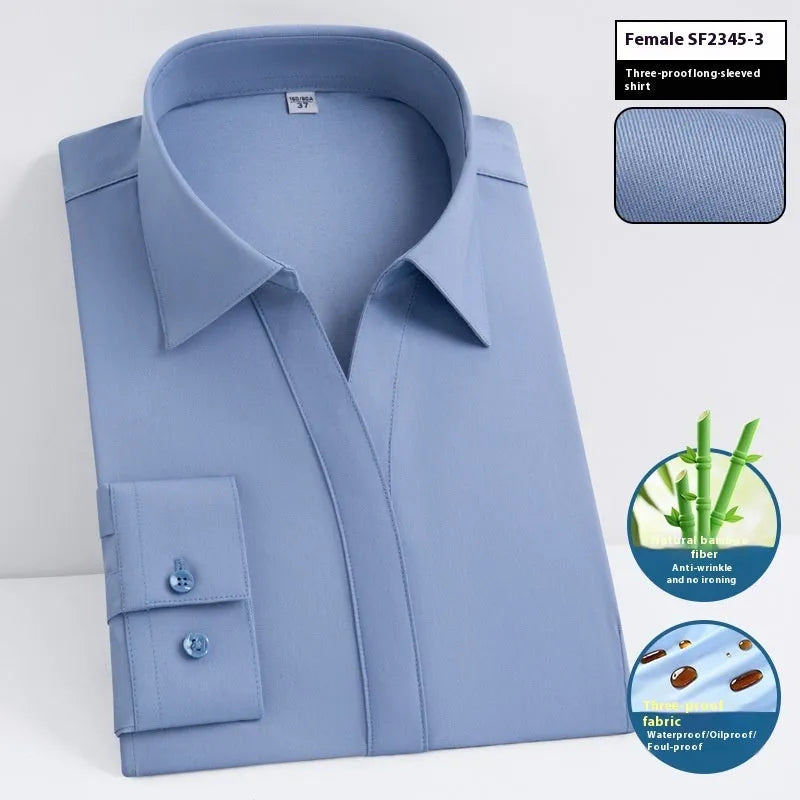 Men's slim fit bamboo fibre shirt with square collar, shown in a solid colour, illustrating business formal style.