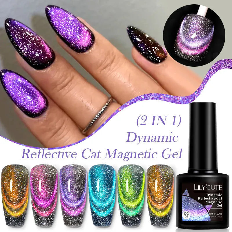 Cat eye series nail polish gel with diamond fragments and glitter in six fluorescent colour options