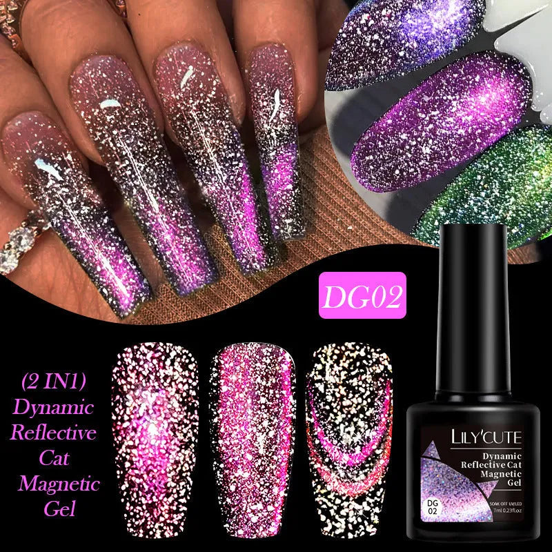 Cat eye series nail polish gel with diamond fragments and glitter in six fluorescent colour options