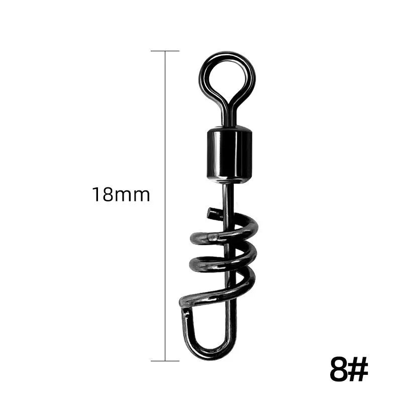 Stainless steel fishing swivel connector with 8-shaped ring in multiple colour-coded sizes
