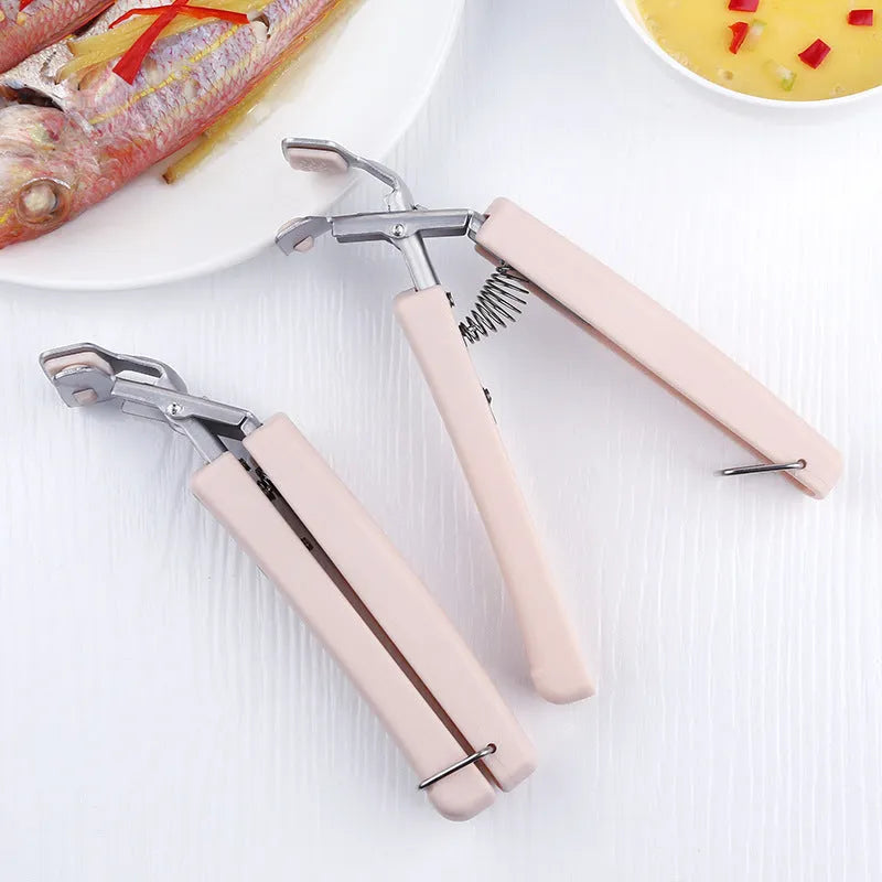 Stainless steel tray holder with non-slip chuck and widened handle in blue colour