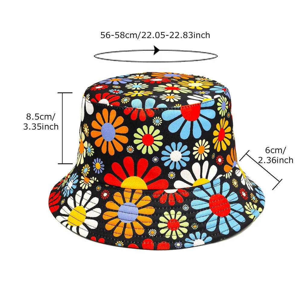 Flower pattern bucket hat with dome crown in size M for sun protection