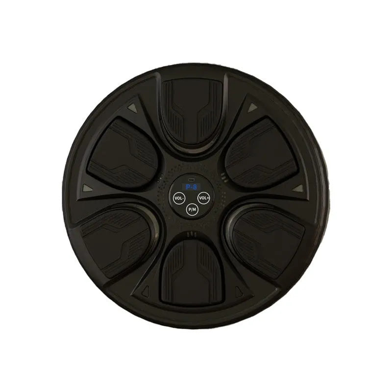 Black leather and PP intelligent music boxing machine wall target with gloves for home training.