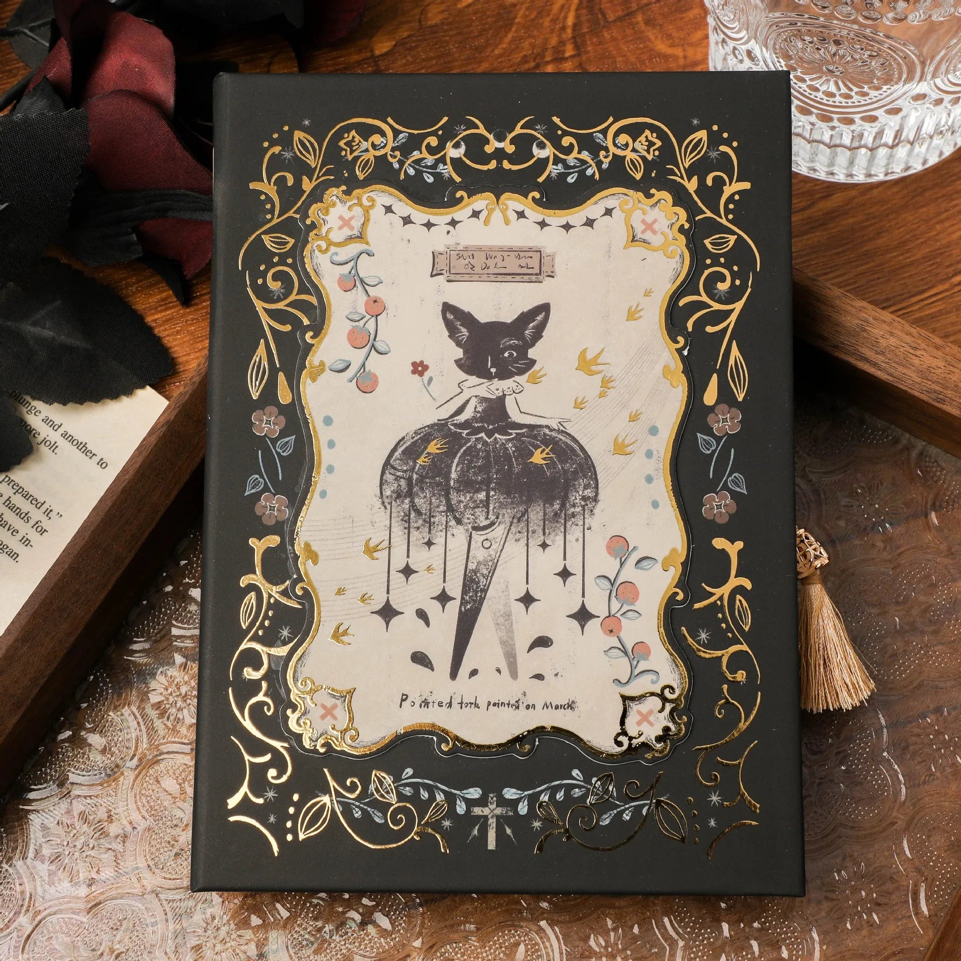 Retro Gothic THALO style A5 notebook with Pan Shen's Maze, Forest, or Red Fruit Temptation cover designs.