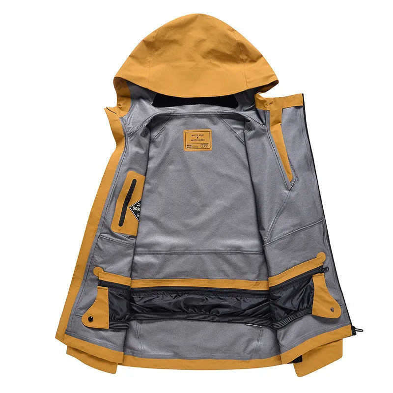Unisex windproof waterproof ski suit for snow sports in thin double plate design
