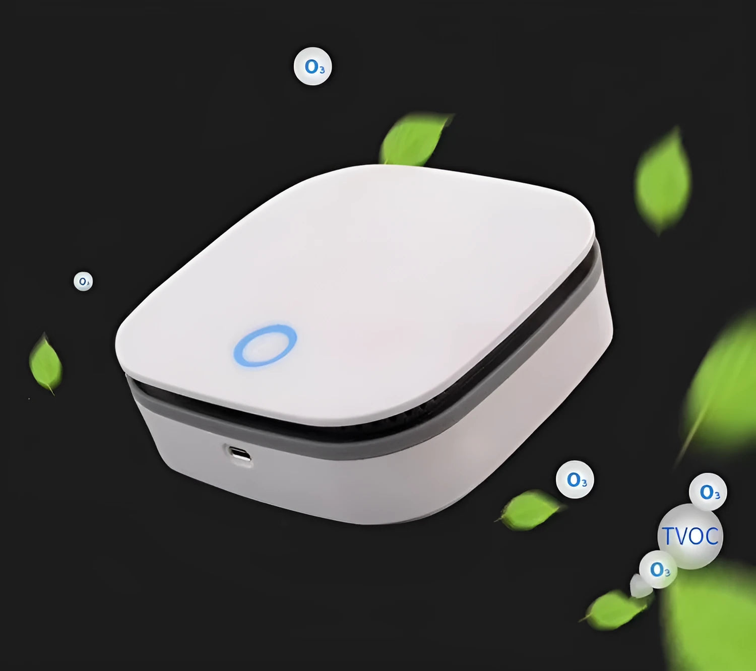 White portable USB air purifier for car and small room odor removal and disinfection.