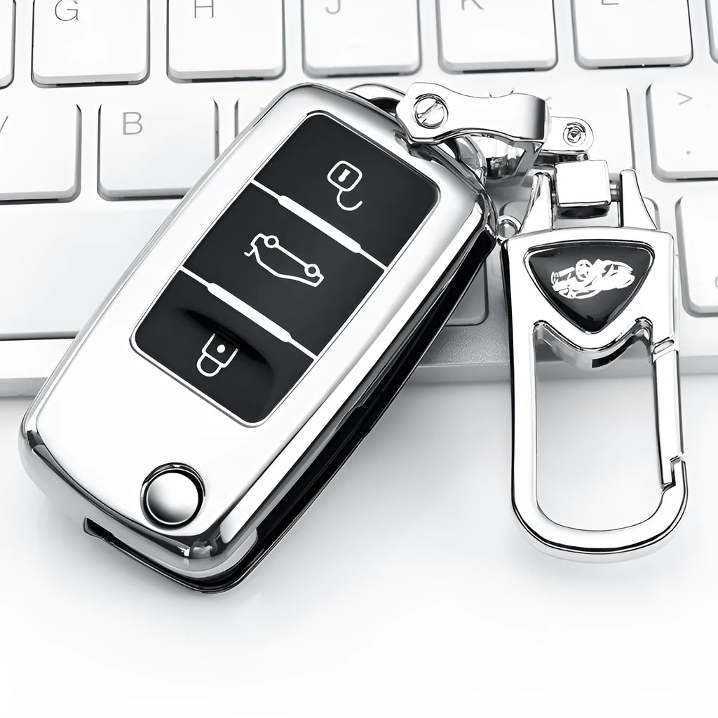 TPU protective case for a Volkswagen folding car key fob in blue, pink, red, and silver colour options.