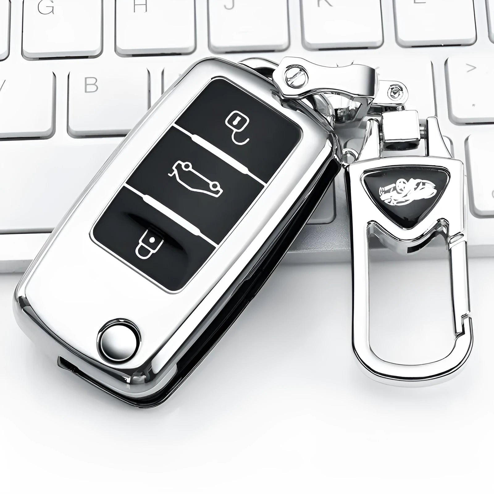 TPU protective case for a Volkswagen folding car key fob in blue, pink, red, and silver colour options.