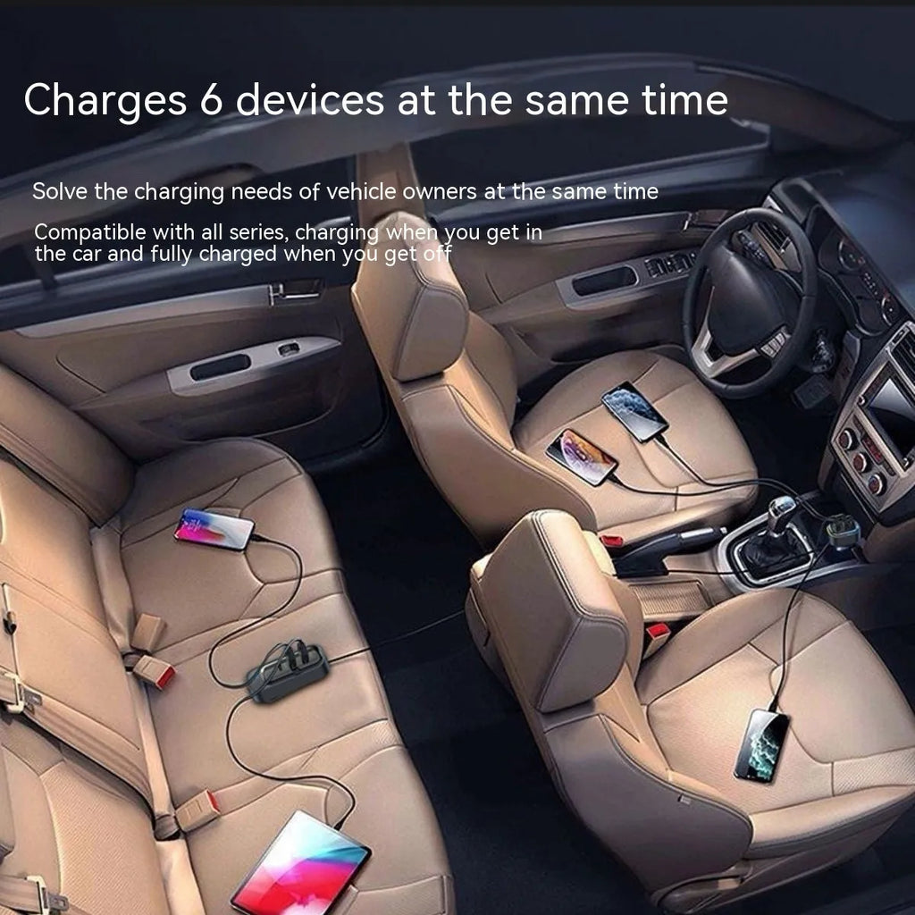 Automatic retractable 120W universal car charger with Type-C connectors for Apple and Huawei devices