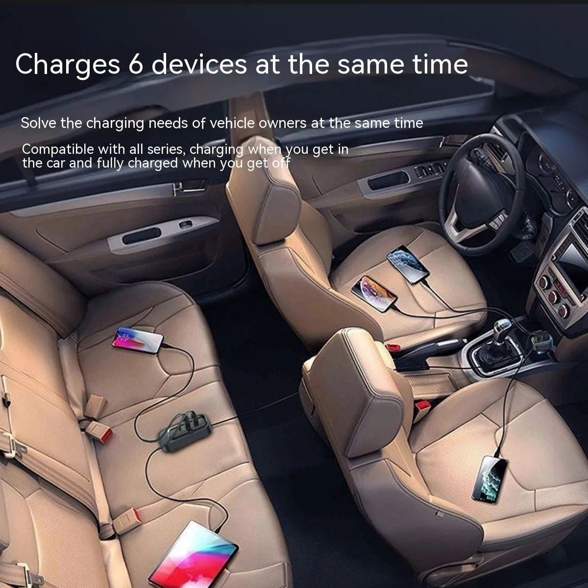 Automatic retractable 120W universal car charger with Type-C connectors for Apple and Huawei devices