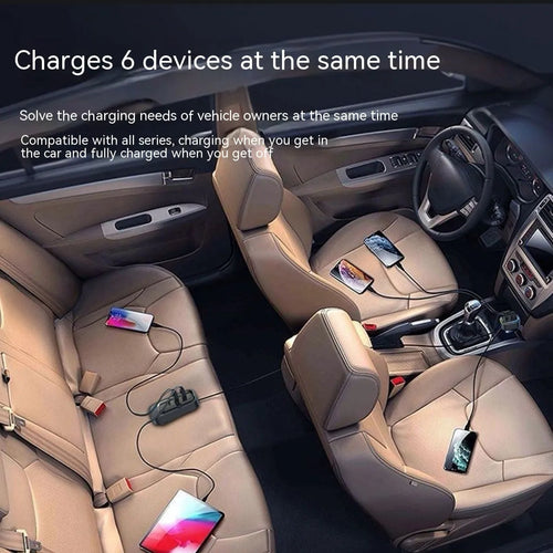 Automatic retractable 120W universal car charger with Type-C connectors for Apple and Huawei devices